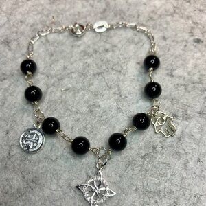 Hand made bracelet with charms silver .925 and obsidian balls 6mm